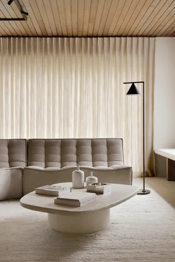 Sofá esquinero modular N701 esquina redondeada, tela Ecru beige, 330x260 cm - Ethnicraft