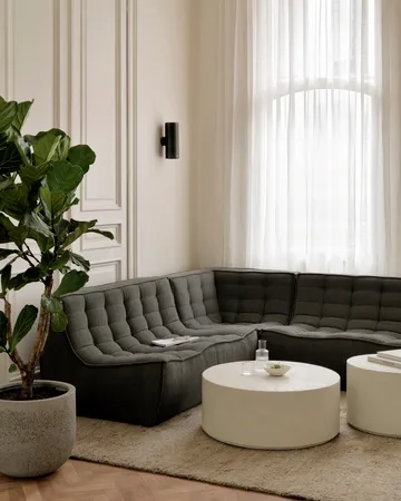 Sofá esquinero modular N701 esquina redondeada, tela Moss Eco, 301x171 cm - Ethnicraft