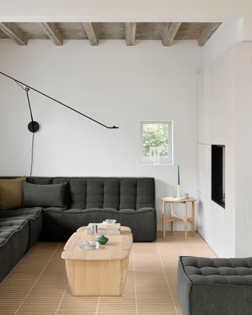 Sofá esquinero modular N701 esquina redondeada, tela Moss Eco, 301x171 cm - Ethnicraft