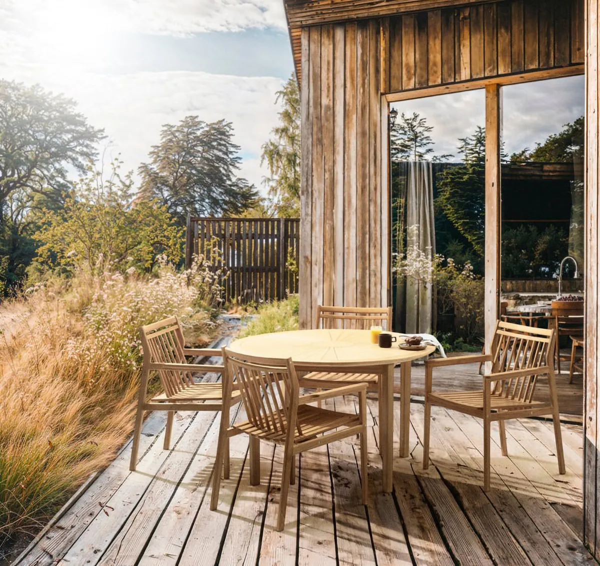 Mesa de jardín M27 Sammen Ø120 cm, Teca maciza aceitada FDB Møbler