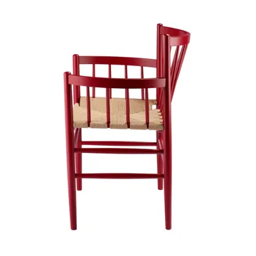 Silla con reposabrazos J82 - Haya rojo rubí-cuerda de papel - FDB Møbler