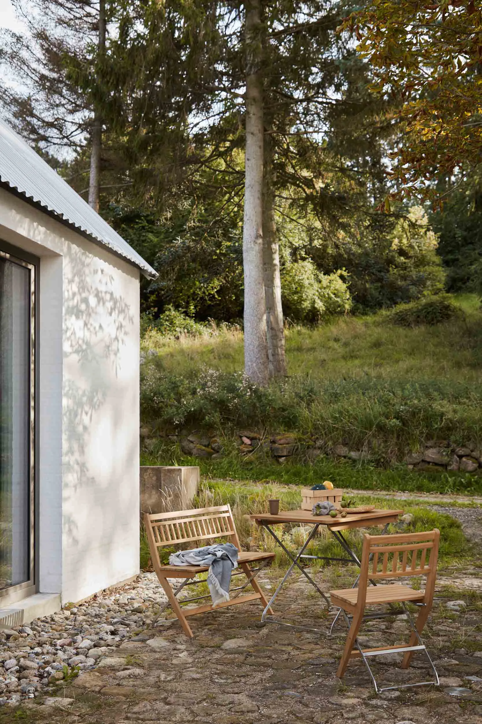 Silla de exterior M23 Lilleø, Teak-acero inoxidable FDB Møbler