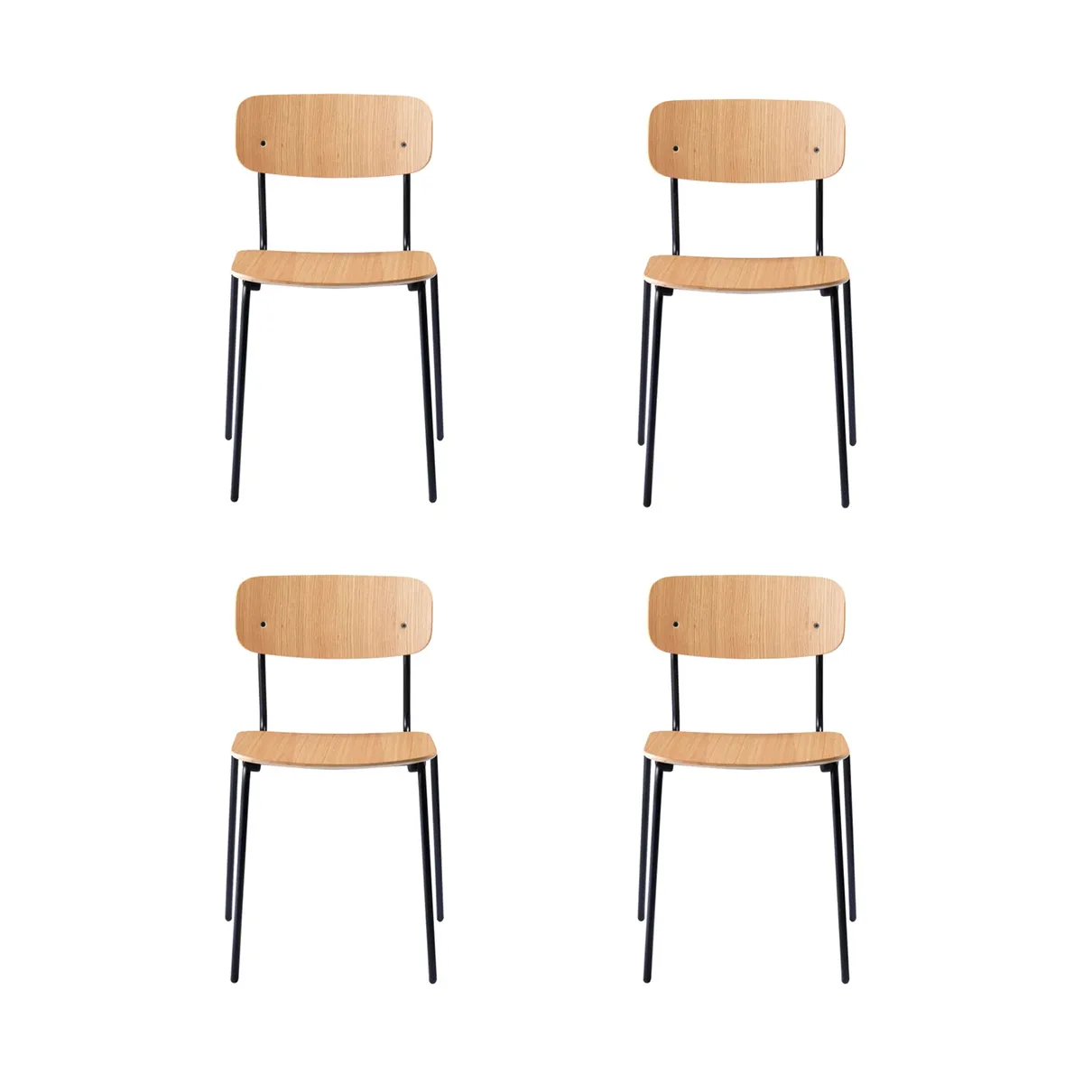 Silla J182 Holmen, pack de 4, Chapa de roble-patas negras FDB Møbler