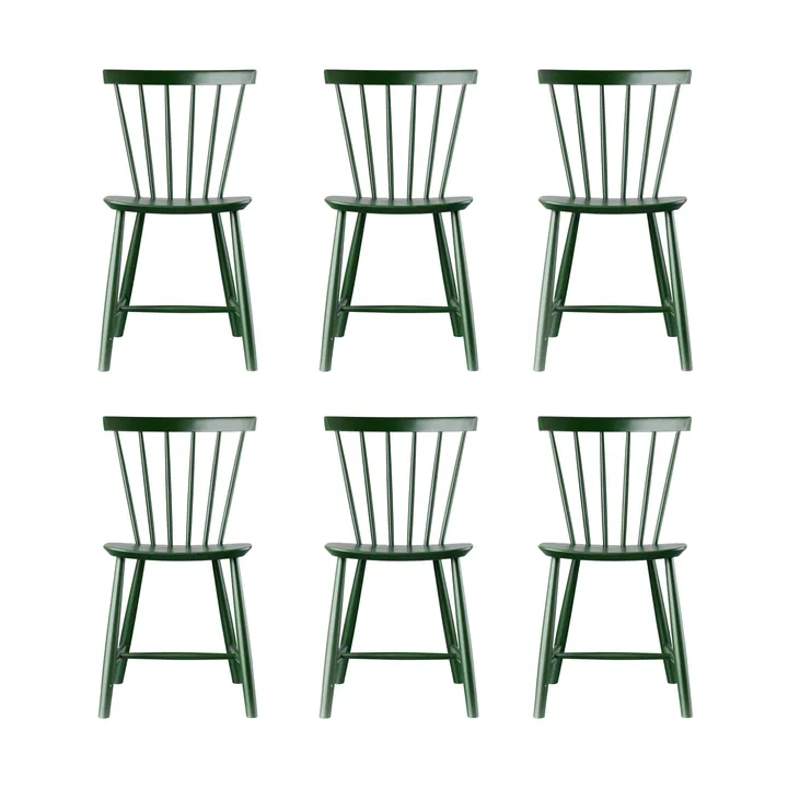 Silla J46, Haya pintada bottle green, pack de 6 - FDB Møbler