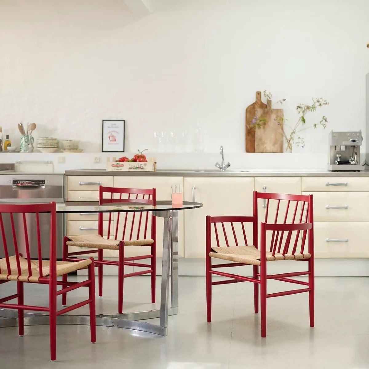 Silla J80, Beech-paper cord rojo rubí FDB Møbler