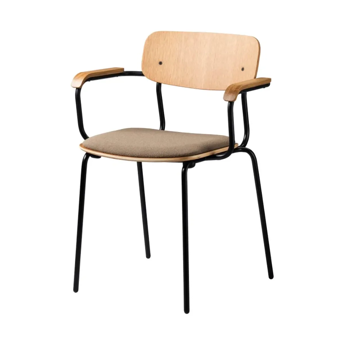 Sillón J183 Holmen con reposabrazos, Chapa de roble-patas negras-topo FDB Møbler