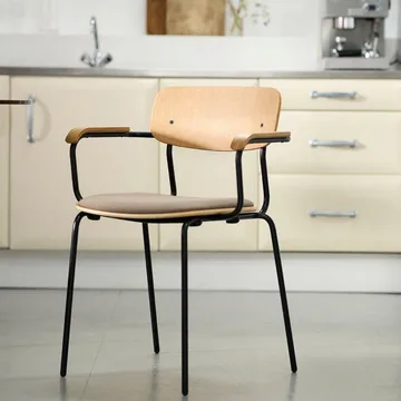 Sillón J183 Holmen con reposabrazos - Chapa de roble-patas negras-topo - FDB Møbler