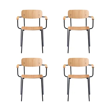 Sillón J183 Holmen con reposabrazos, pack de 4 - Chapa de roble-patas negras - FDB Møbler