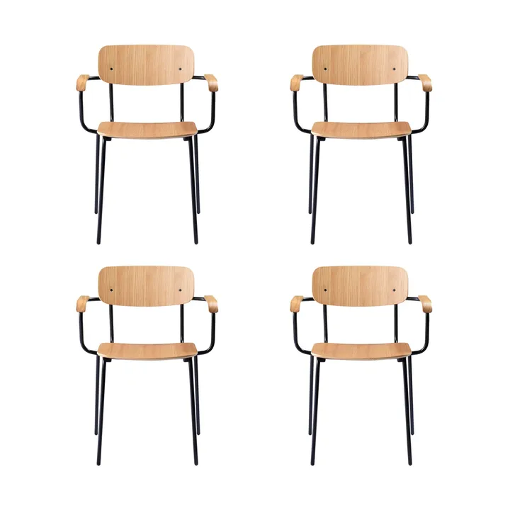 Sillón J183 Holmen con reposabrazos, pack de 4 - Chapa de roble-patas negras - FDB Møbler