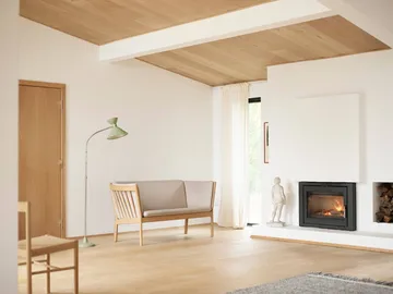Sofá J149 - Tela gris oscuro-roble lacado, 3 plazas - FDB Møbler
