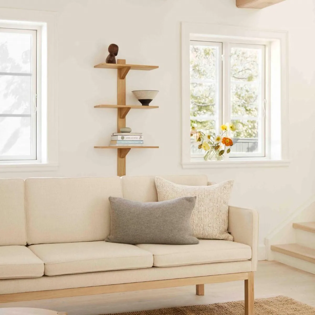 Sofá MK46 Mogens Koch de 3 plazas, Roble lacado-beige 90 FDB Møbler