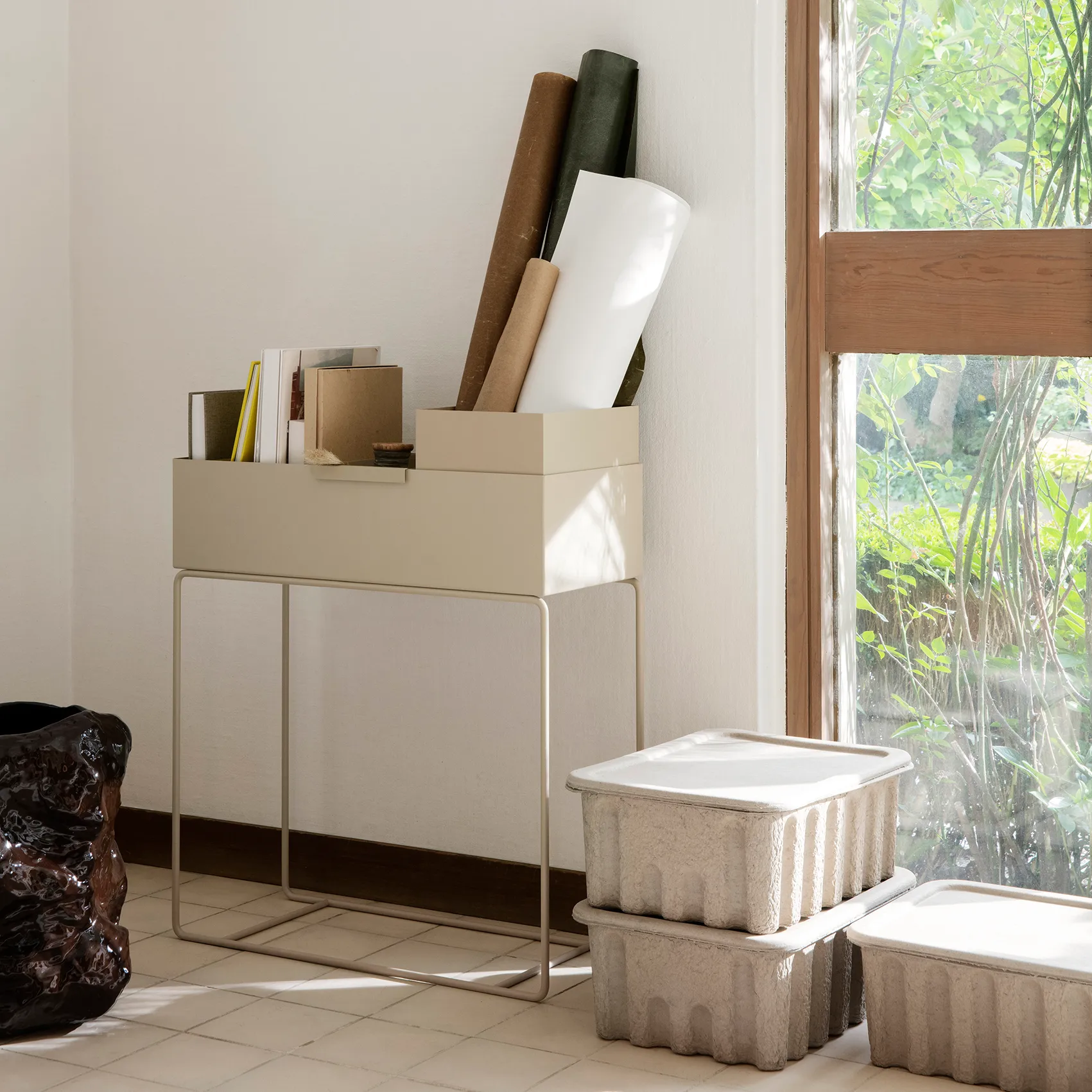 2 Cajas de almacenaje de cartón con tapa Ferm, marrón Ferm Living