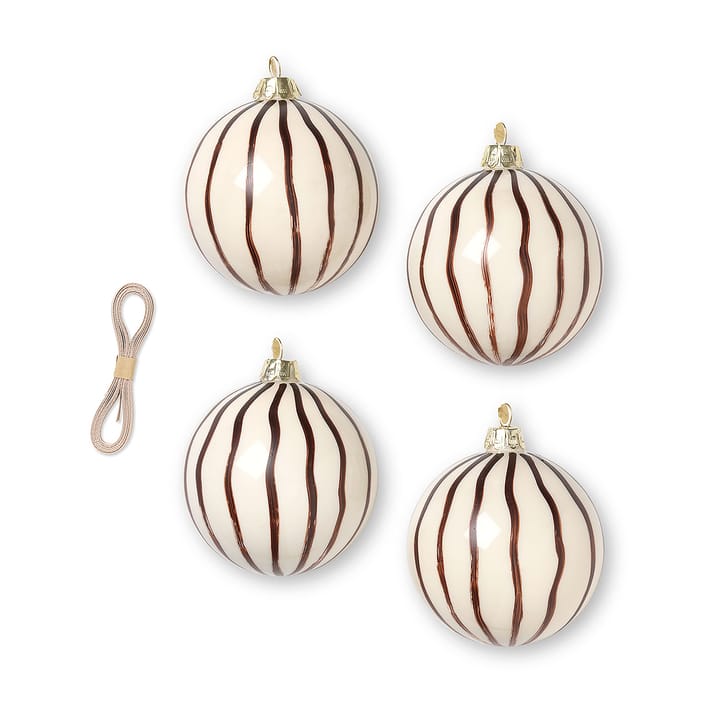 4 Bolas de navidad Lines Ø8 cm - rojo-marrón - Ferm LIVING