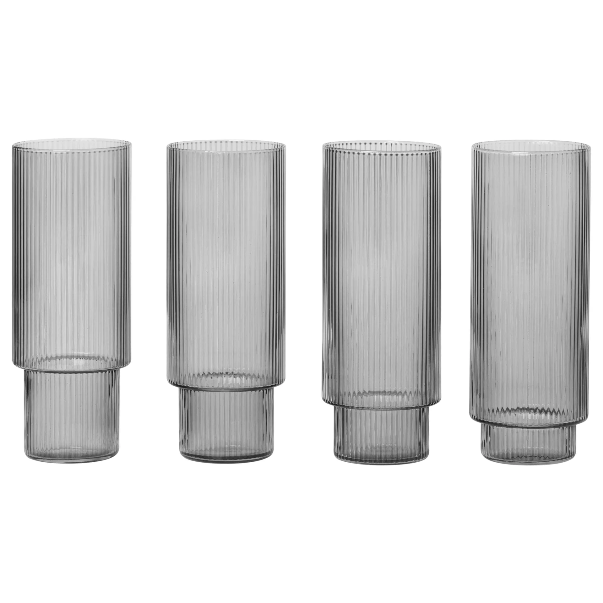 4 Vasos altos Ripple, smoked grey Ferm Living
