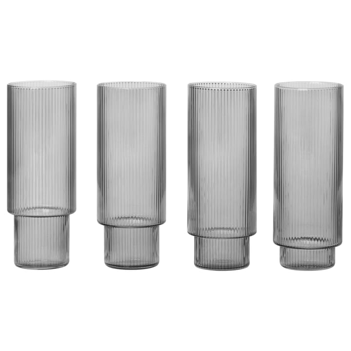 4 Vasos altos Ripple - smoked grey - Ferm Living