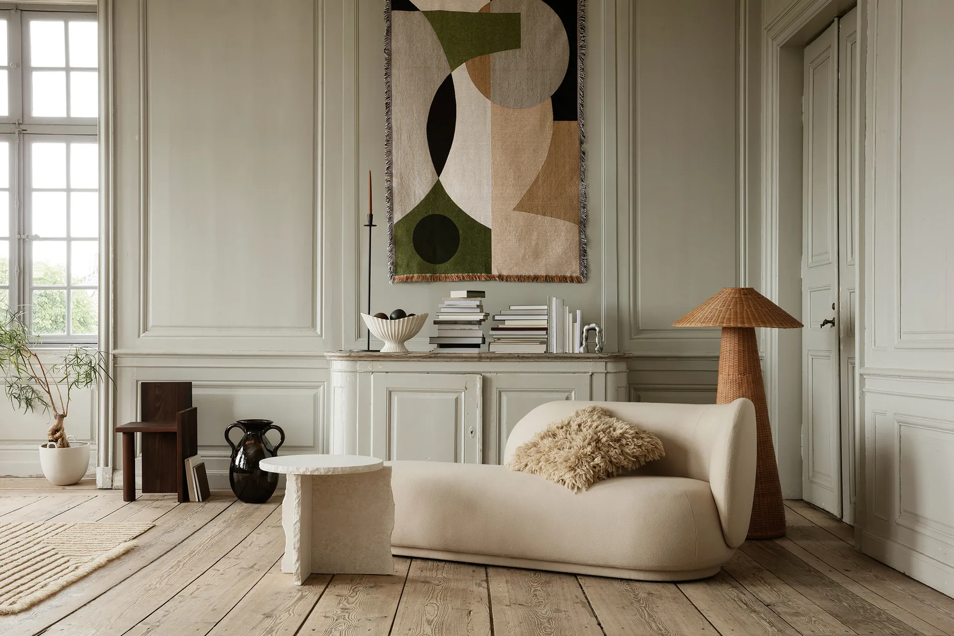 Chaiselongue Diván Rico derecha, Brushed offwhite Ferm Living