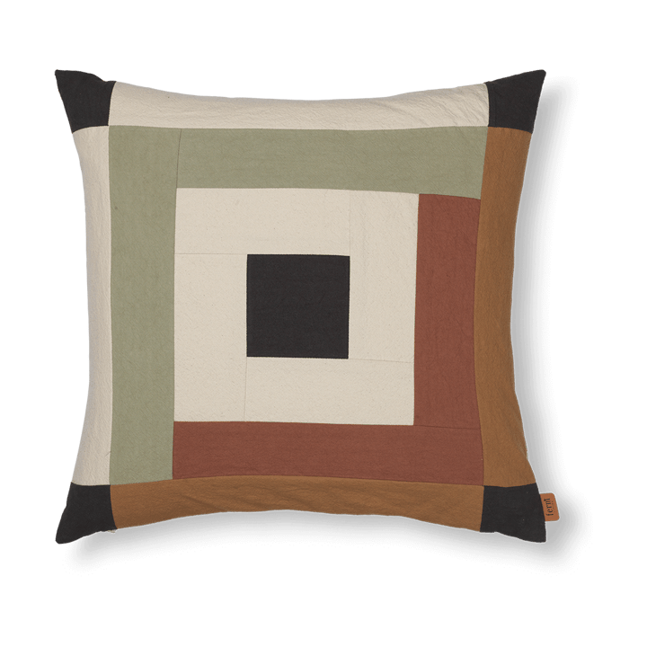 Funda de cojín Border patchwork 50x50 cm - Dark sage-red brown - ferm LIVING