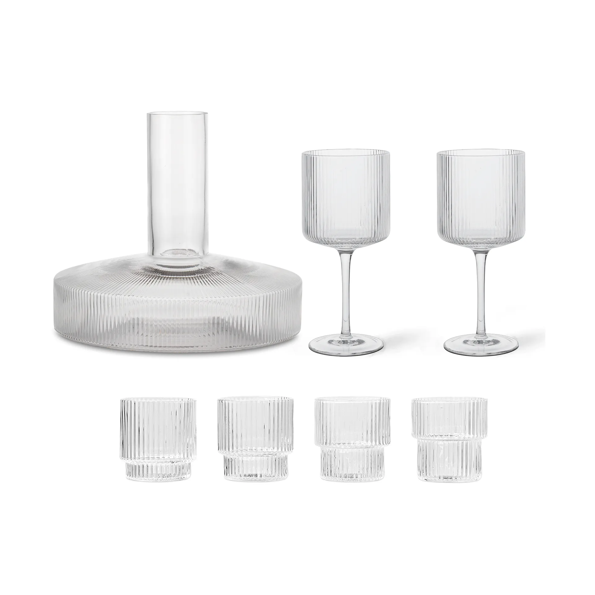 Jarra y vaso Ripple 17 piezas - Transparente,  Ferm Living