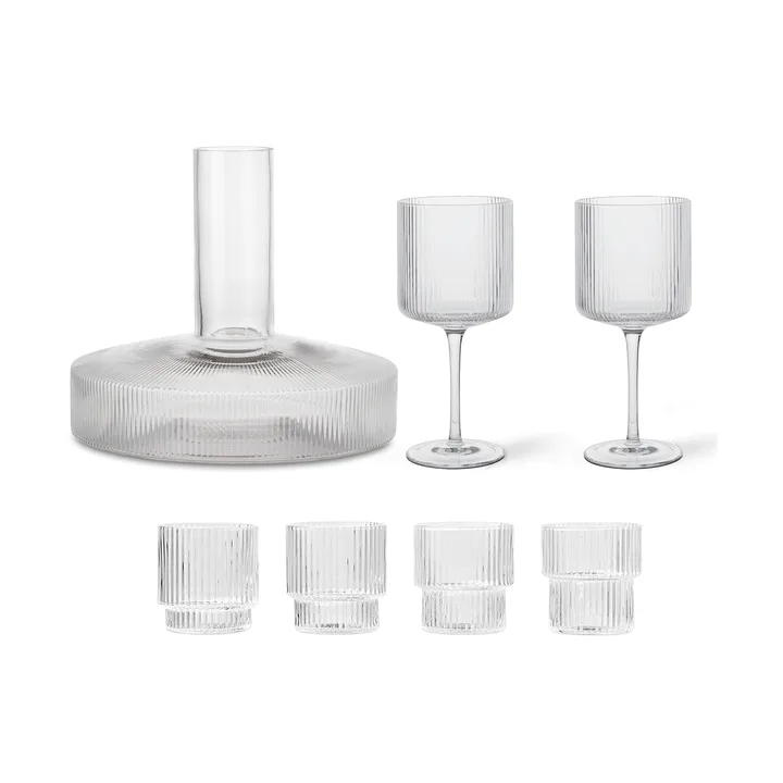 Jarra y vaso Ripple 17 piezas - Transparente - Ferm Living