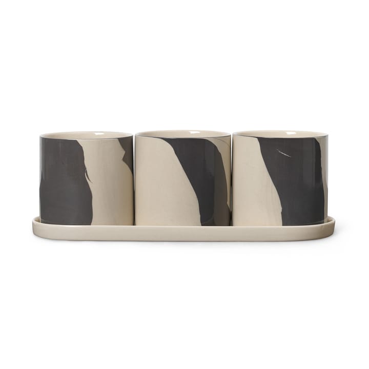 Macetas con plato Inlay 4 piezas, Sand-brown Ferm Living
