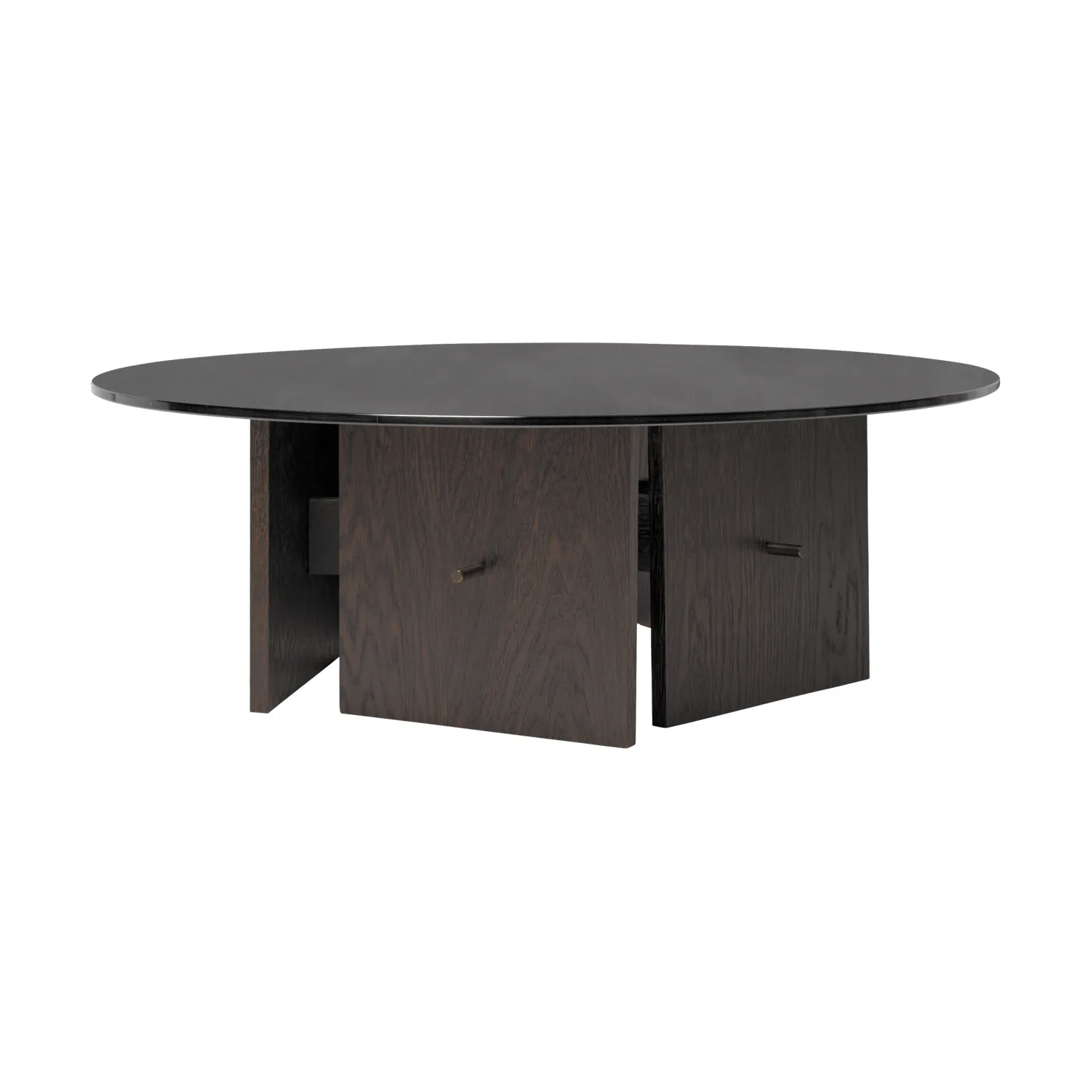 Mesa de centro Aukko, Roble teñido oscuro, vidrio, Ø90×32 cm Ferm Living