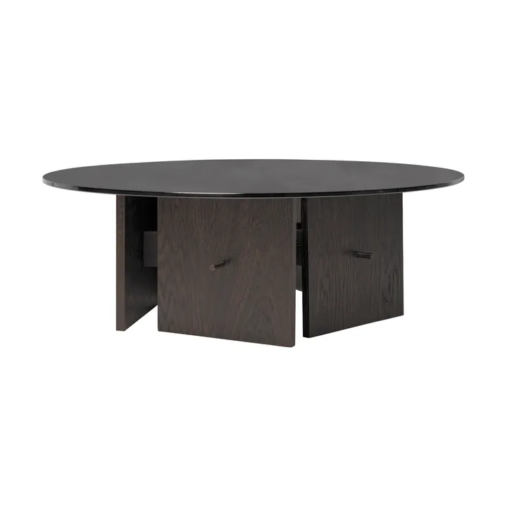 Mesa de centro Aukko - Roble teñido oscuro, vidrio, Ø90×32 cm - Ferm Living