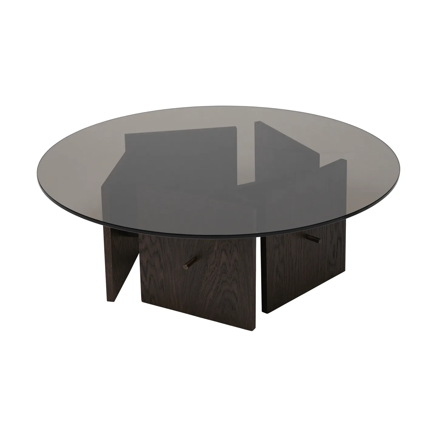 Mesa de centro Aukko, Roble teñido oscuro, vidrio, Ø90×32 cm Ferm Living