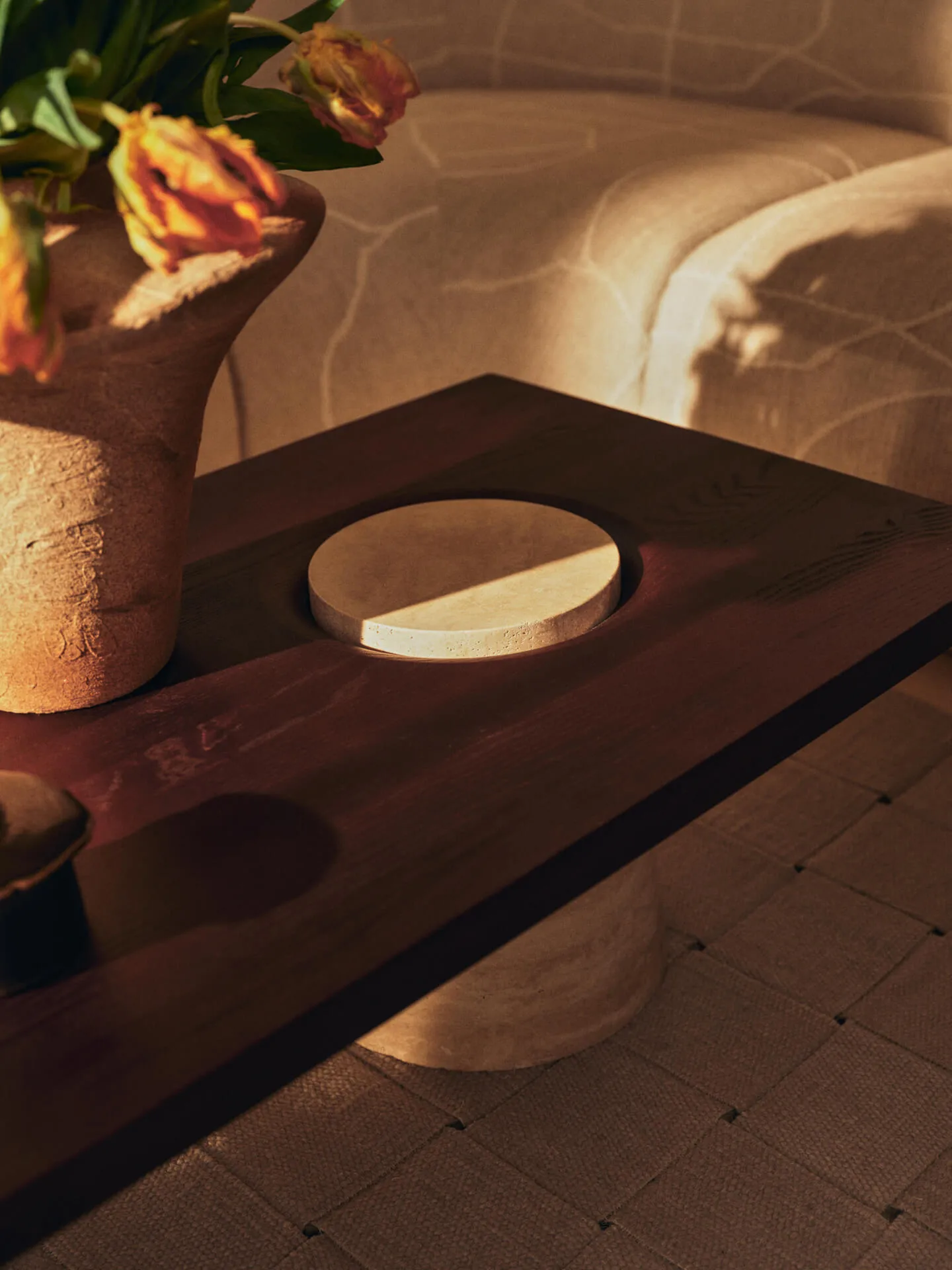 Mesa de centro Grova, Travertine, 155x55x34 m Ferm Living