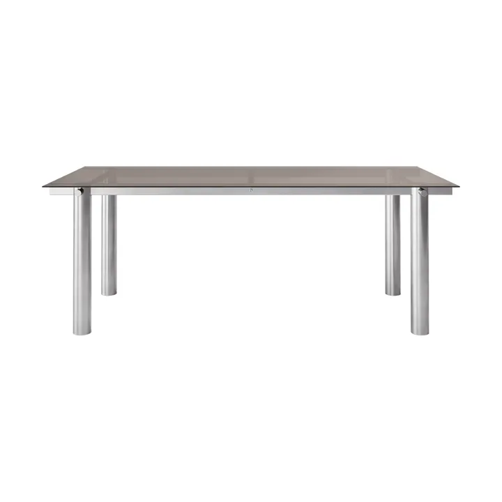 Mesa de comedor Atura - Brushed Stainless Steel/Dark Tinted Glass, 90x200 cm - Ferm Living