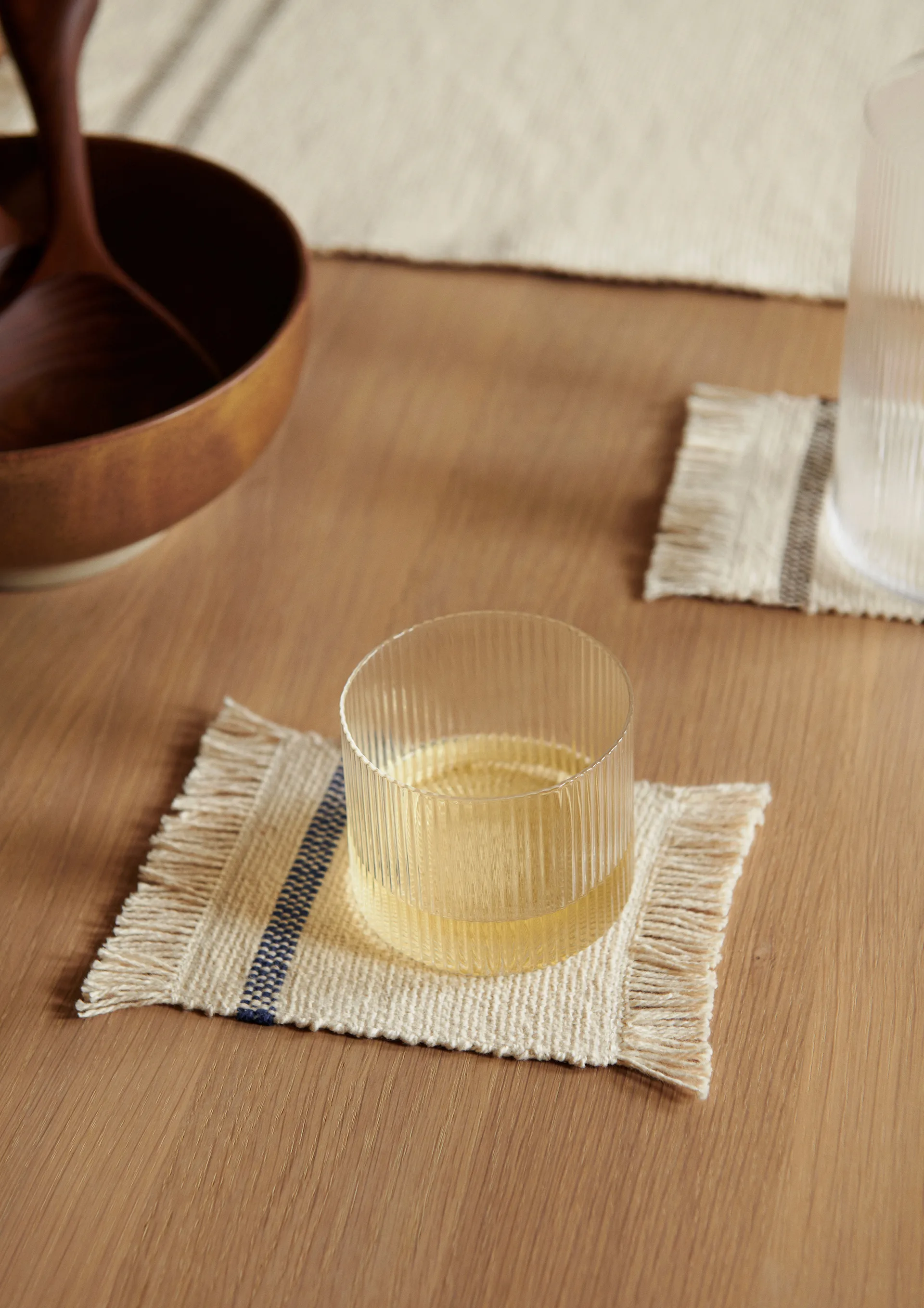 Set de 4 posavasos Savor 10x14 cm, Off-white/Blue Ferm Living