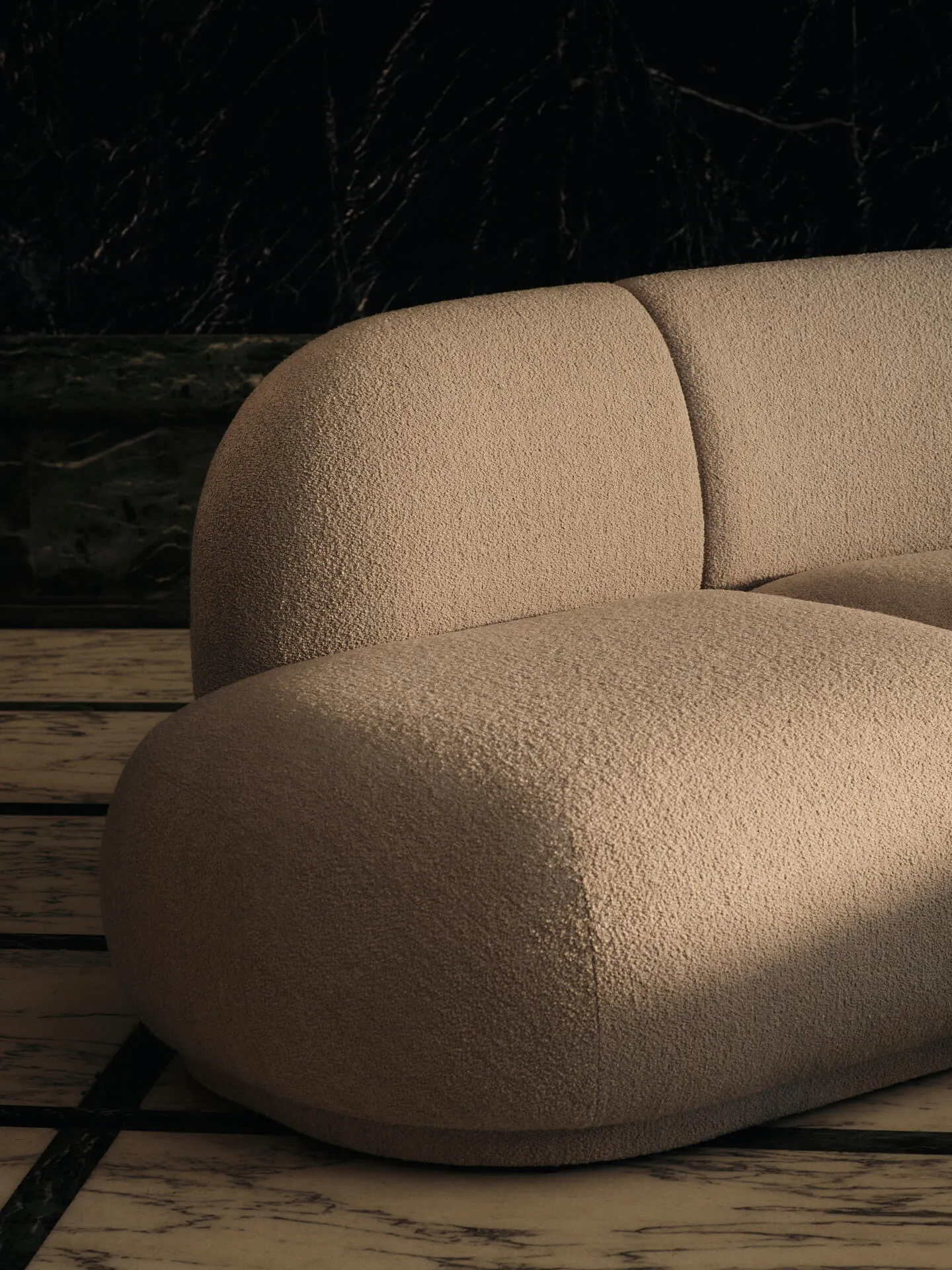 Sofá modular Rico open L (izquierda), Soft bouclé-natural Ferm Living