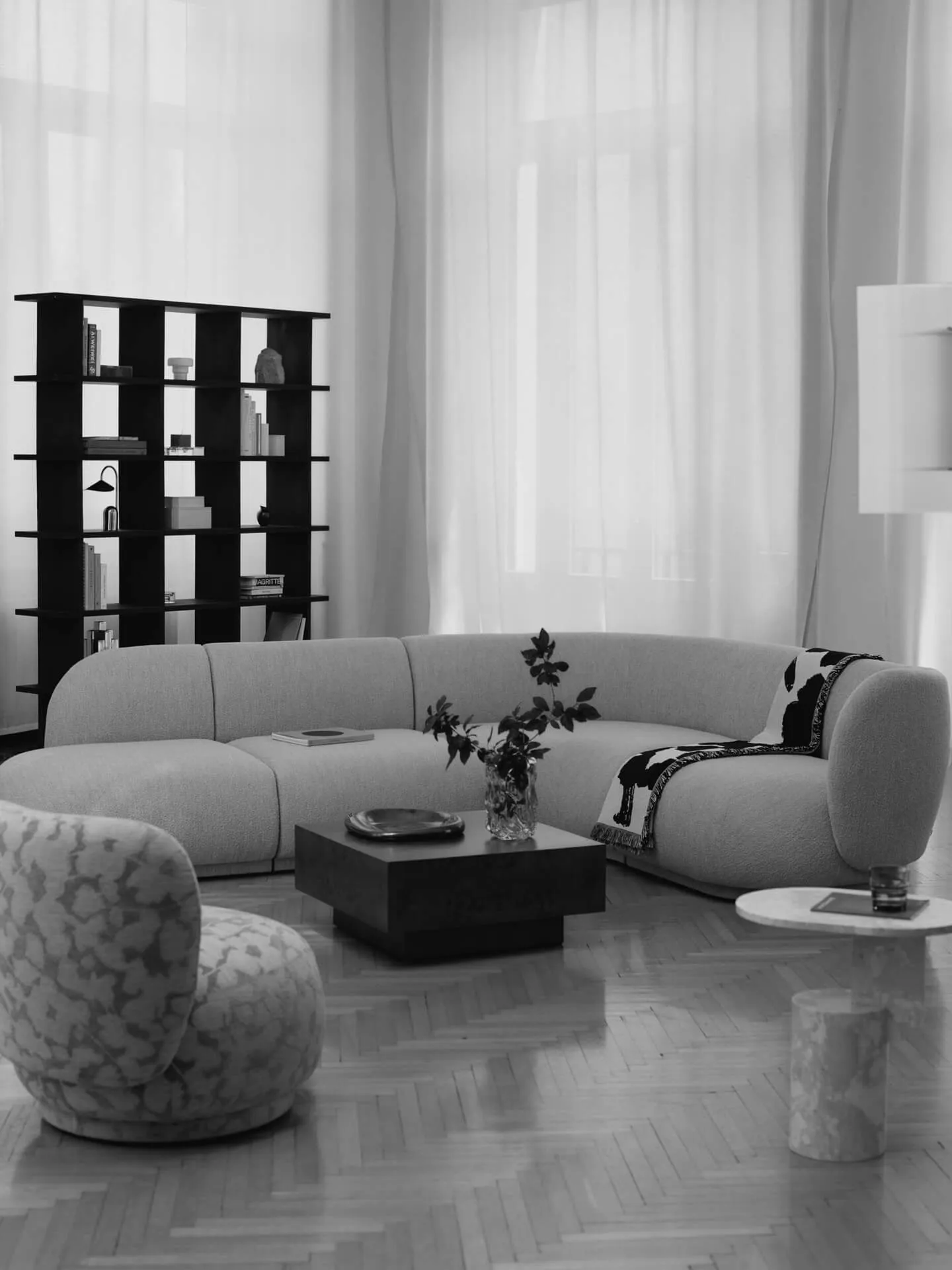 Sofá modular Rico open L (izquierda), Soft bouclé-natural Ferm Living