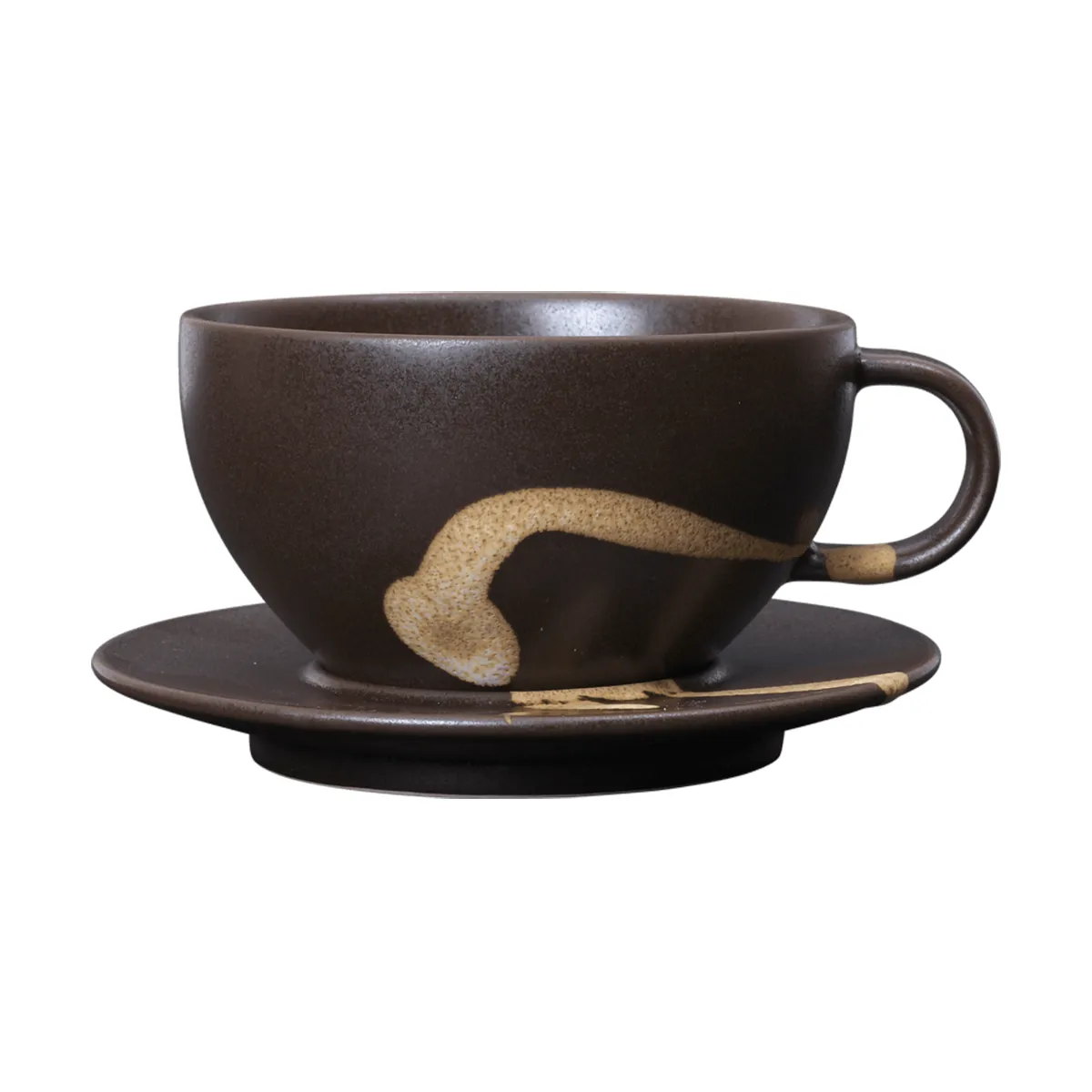 Taza con plato Koyo 36 cl, Dark brown-buff Ferm Living