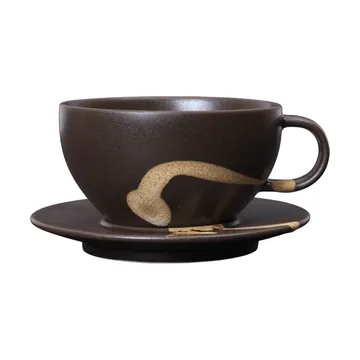 Taza con plato Koyo 36 cl - Dark brown-buff - Ferm Living