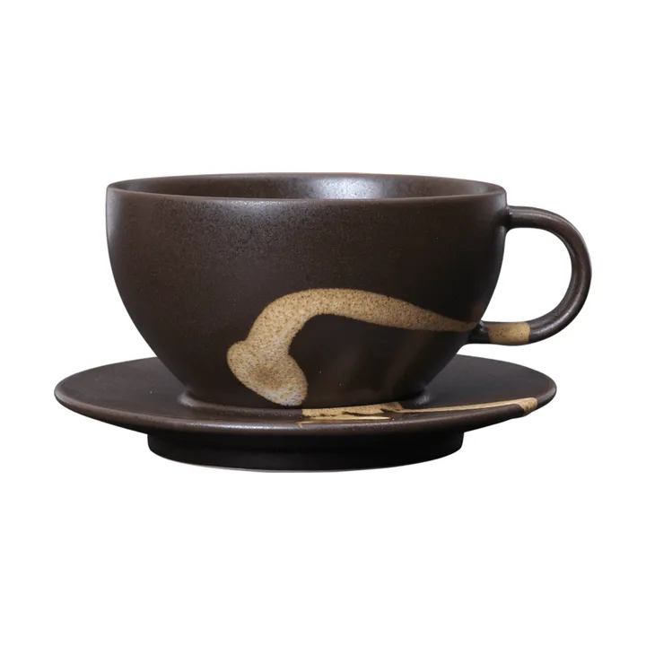Taza con plato Koyo 36 cl - Dark brown-buff - Ferm Living