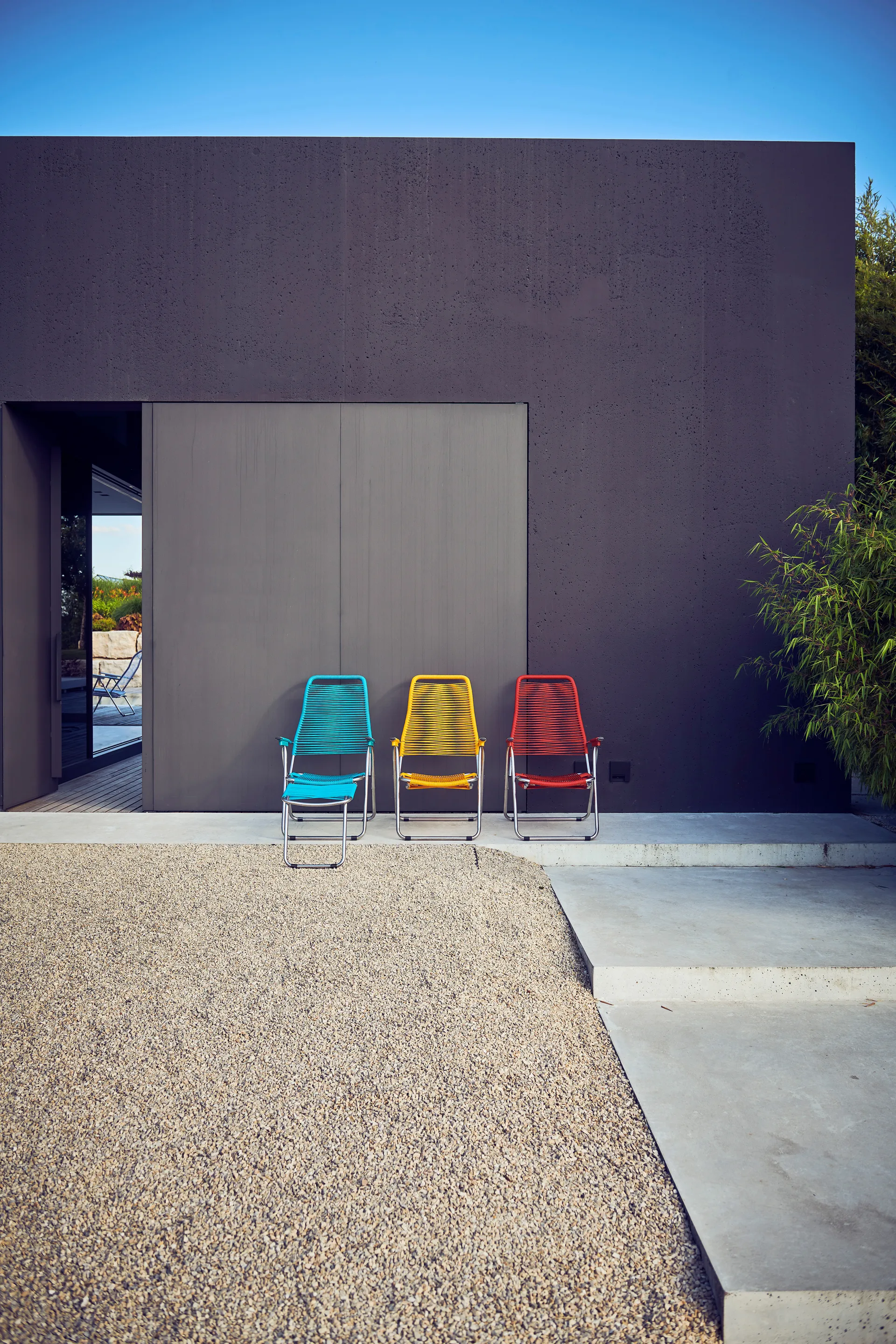 Silla para tomar el sol con reposapiés Spaghetti, Amarillo Fiam
