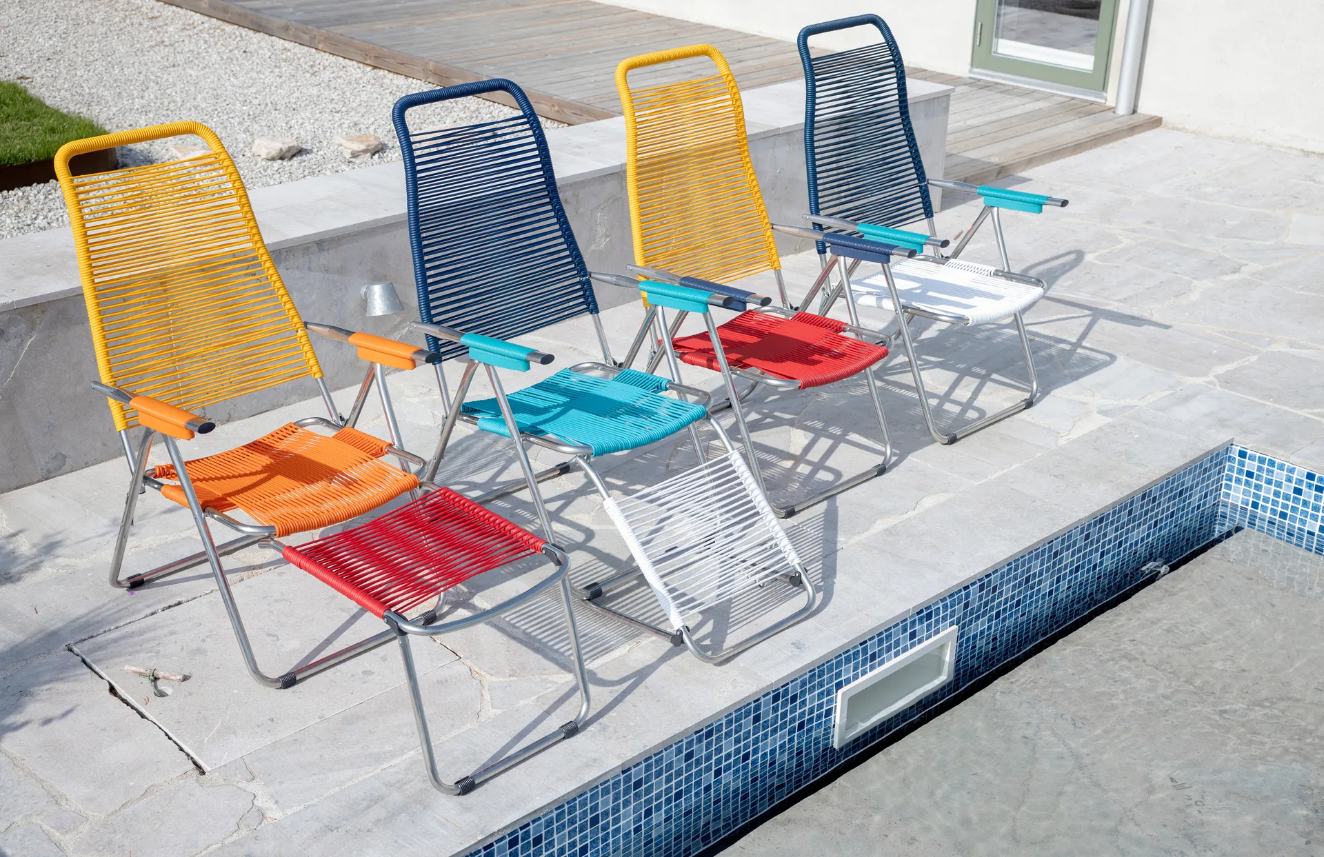 Silla para tomar el sol con reposapiés Spaghetti, Multi, amarillo Fiam