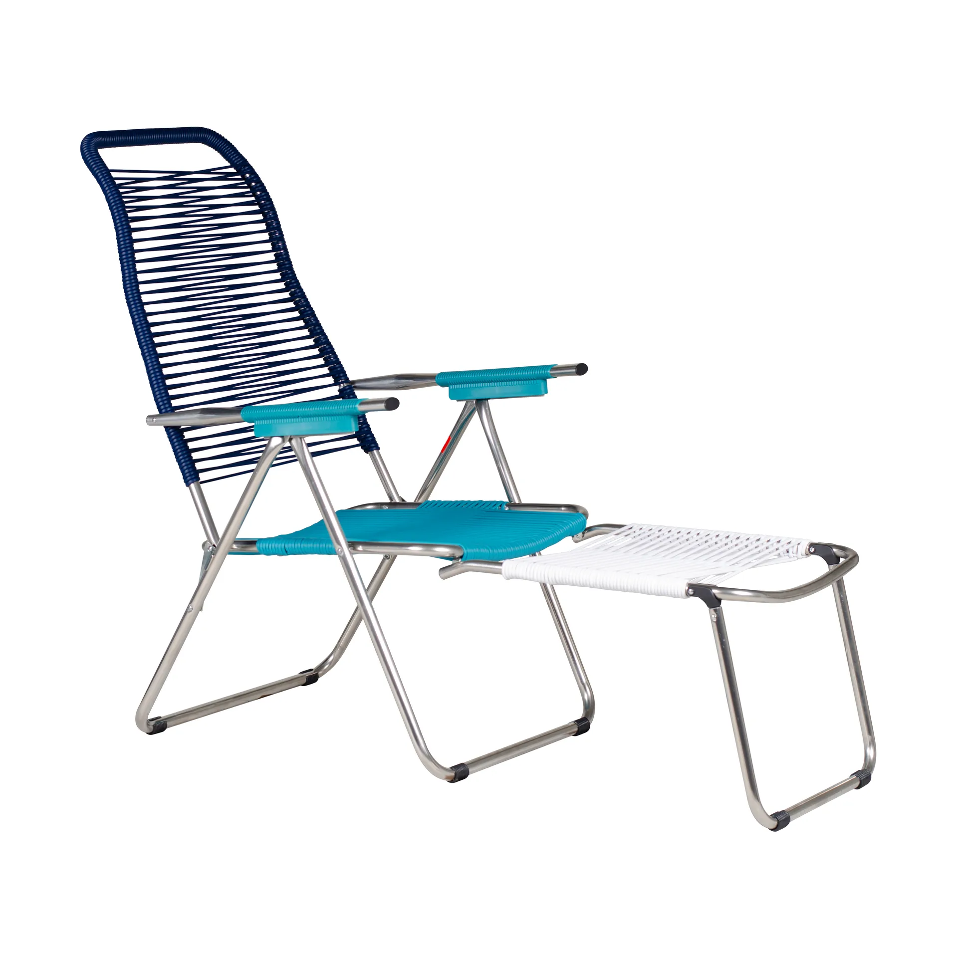 Silla para tomar el sol con reposapiés Spaghetti, Multi, azul Fiam