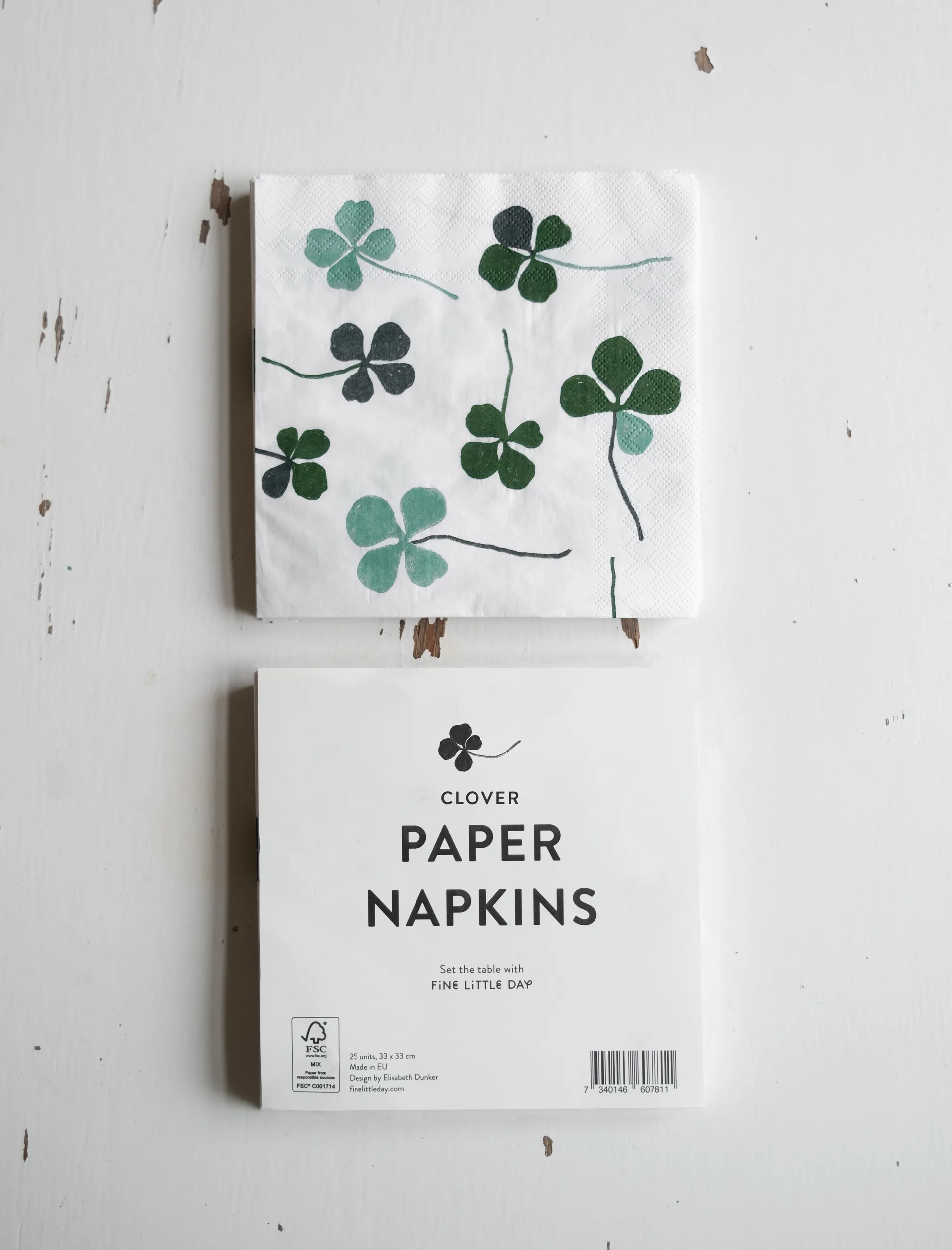 25 Servilletas Clover, blanco-verde Fine Little Day