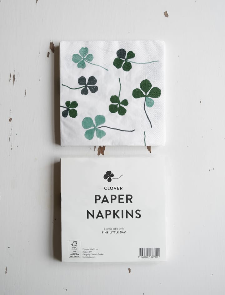 25 Servilletas Clover, blanco-verde Fine Little Day