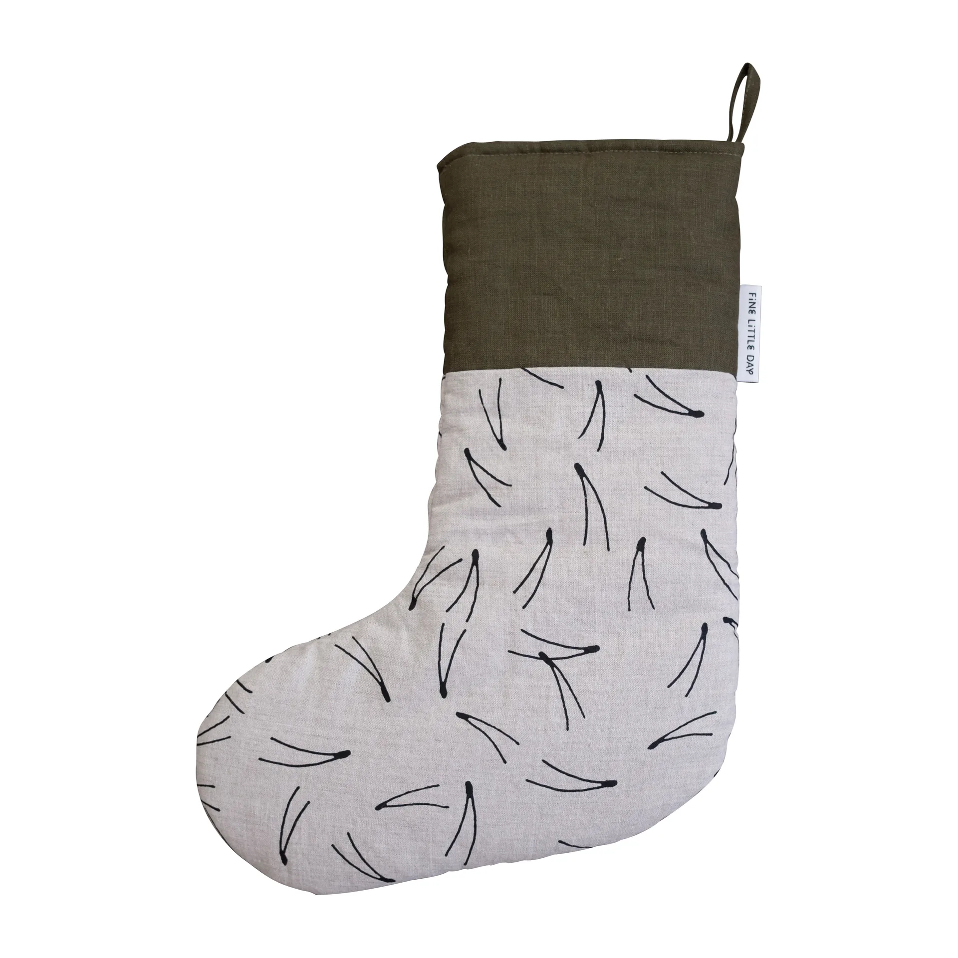 Calcetín navideño Barr 40 cm, negro-verde-natural Fine Little Day