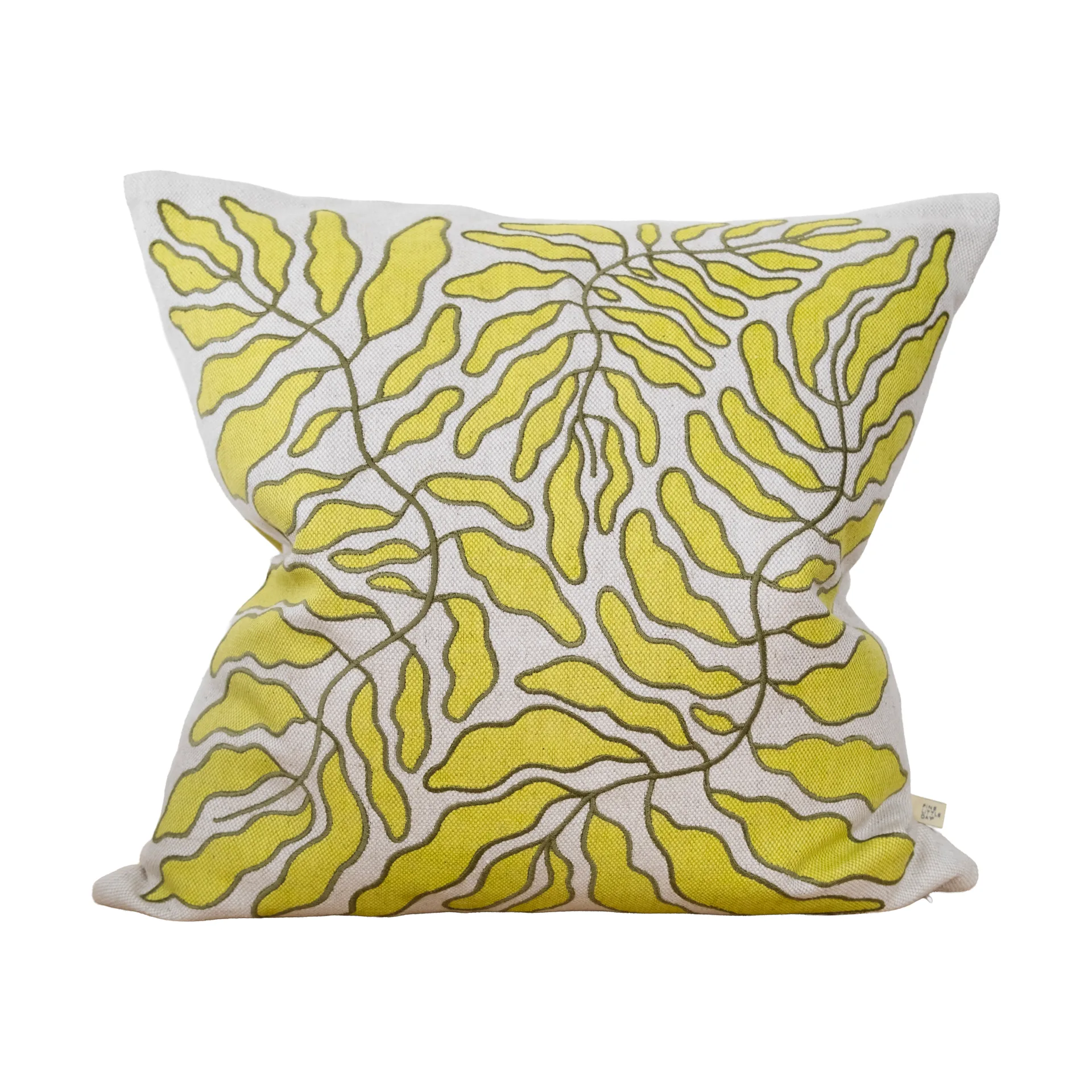 Funda de cojín bordada Leaves 48x48 cm, Lime-nature Fine Little Day