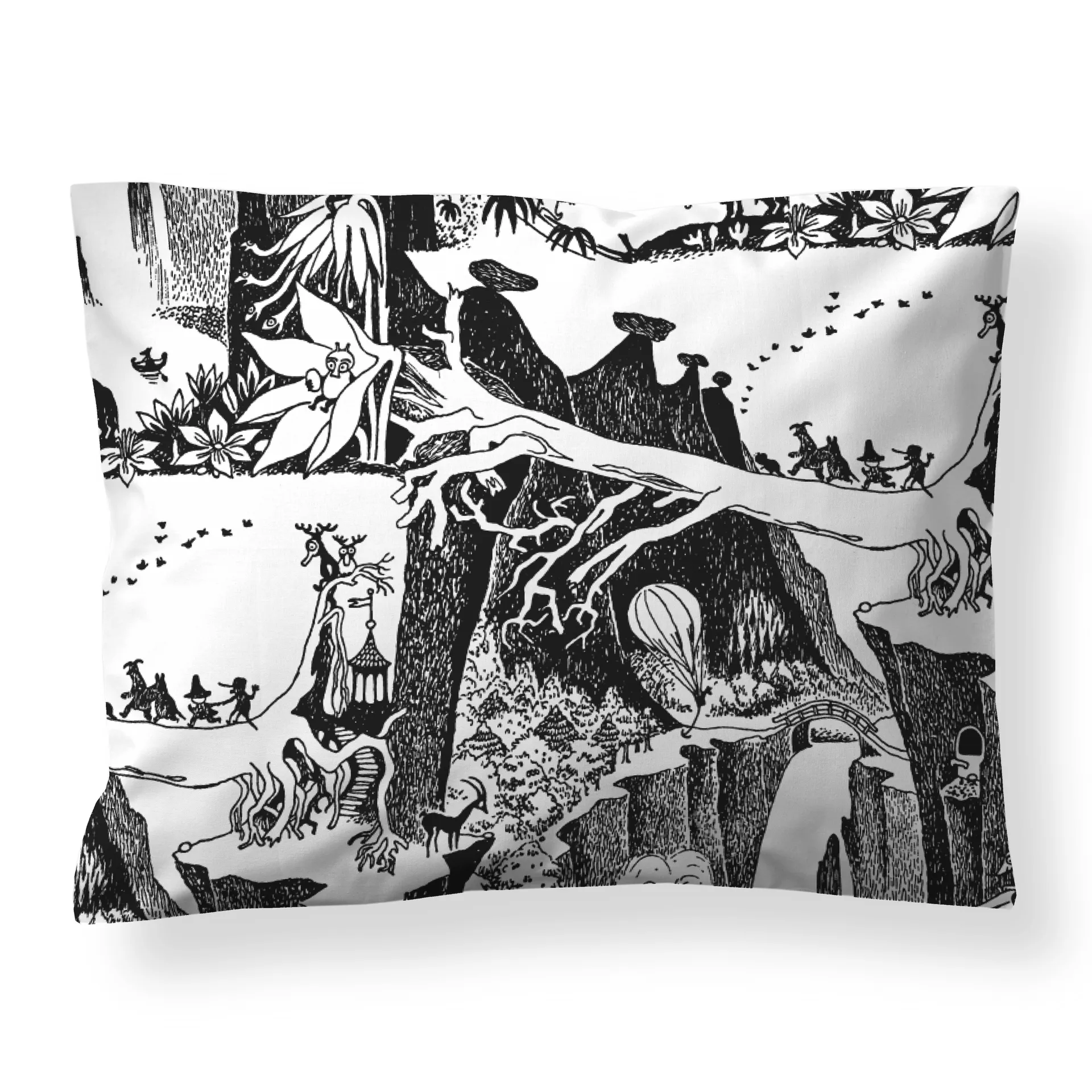 Funda de almohada Moomin adventures, negro - blanco Finlayson
