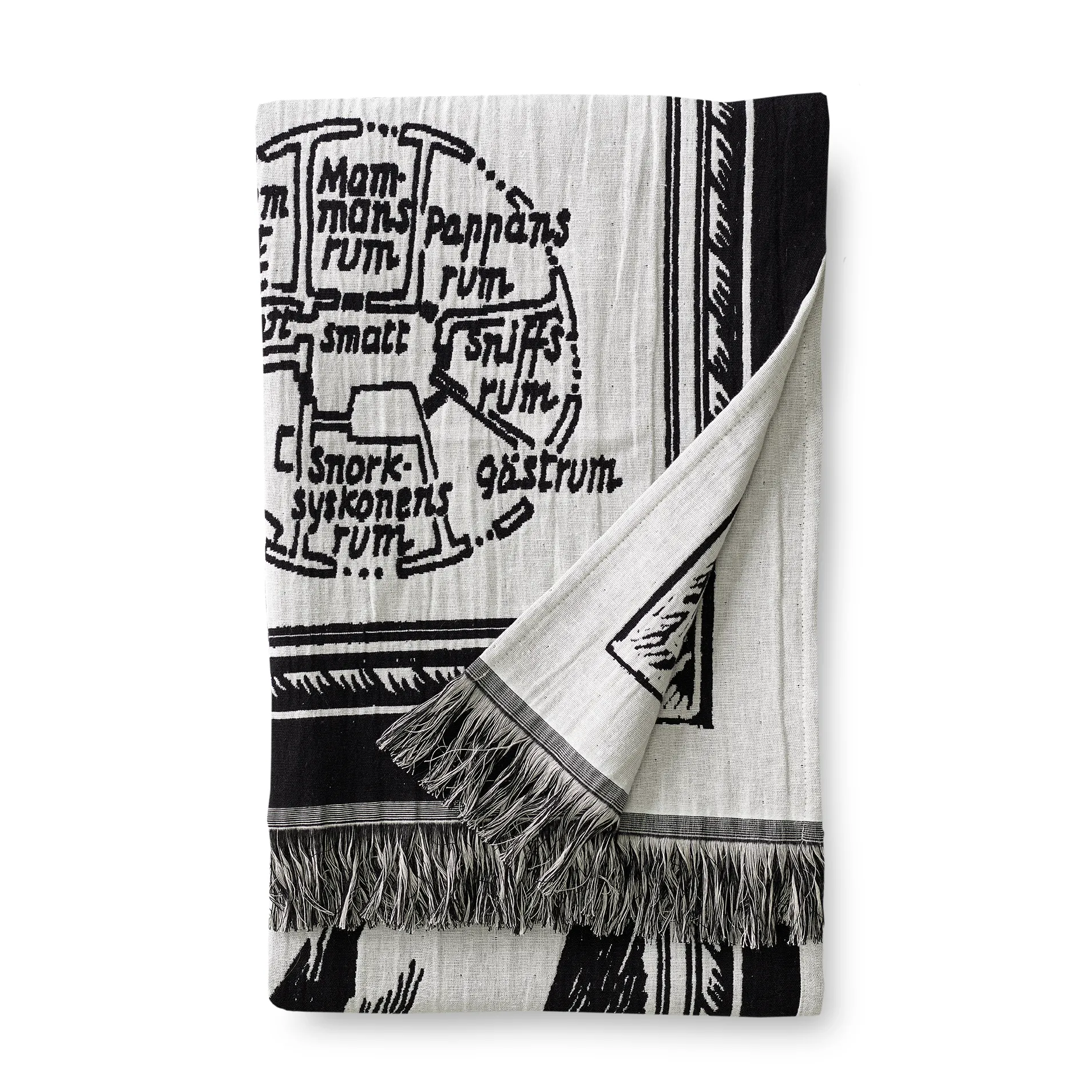 Manta Moomin map, negro - blanco Finlayson