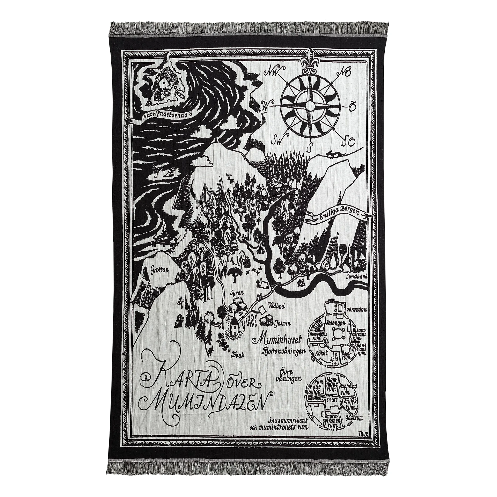 Manta Moomin map, negro - blanco Finlayson