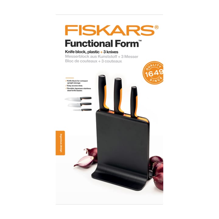 Bloque de cuchillos en plástico con 3 cuchillos Functional Form, 4 piezas Fiskars