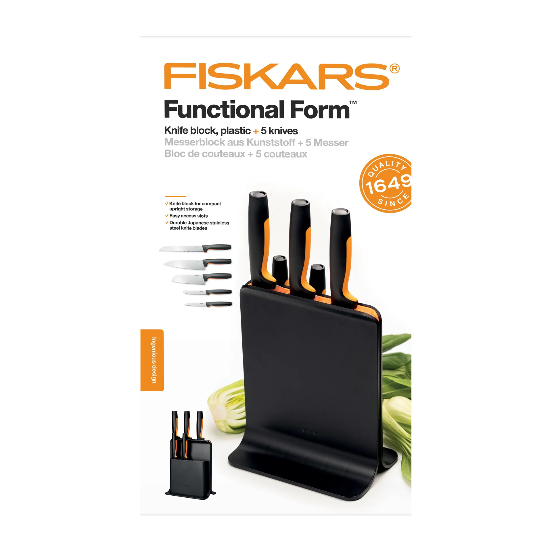 Bloque de cuchillos en plástico con 5 cuchillos Functional Form, 6 piezas Fiskars