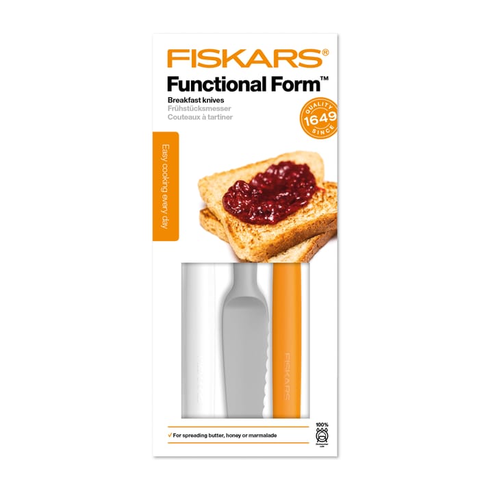 Functional Form 3 Cuchillos de mantequilla, gris-naranja-blanco Fiskars
