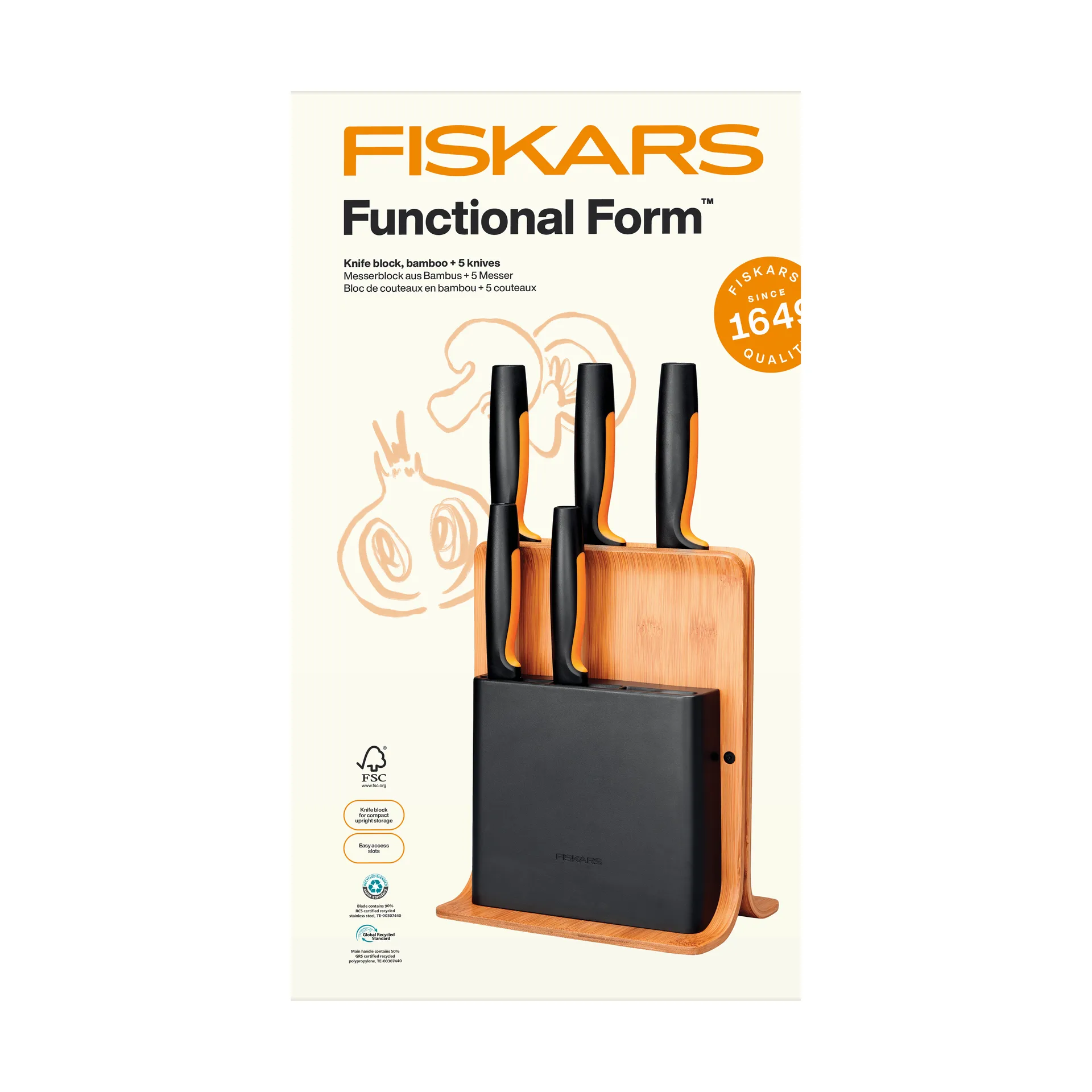 Functional Form juego de cuchillos con bloque de cuchillos, Bambú, 6 piezas Fiskars