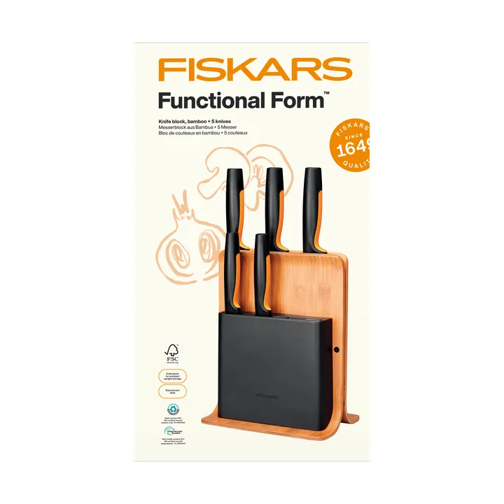 Functional Form juego de cuchillos con bloque de cuchillos - Bambú, 6 piezas - Fiskars